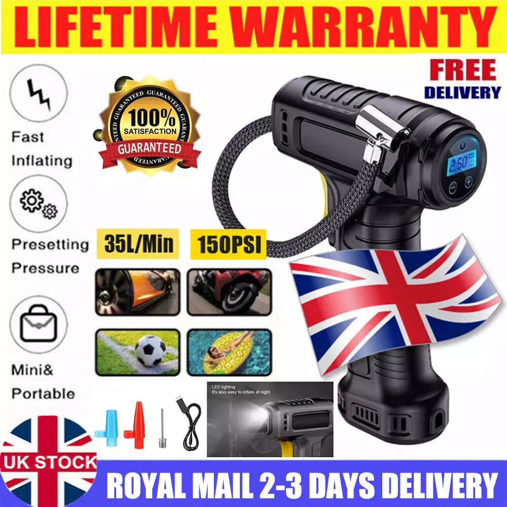 Cordless Digital USB Rechargeable Car Tyre Inflator Air Compressor Pump UK
