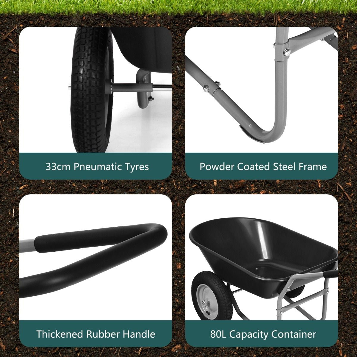 2-Wheeled Wheelbarrow with Pneumatic Tires and Handle