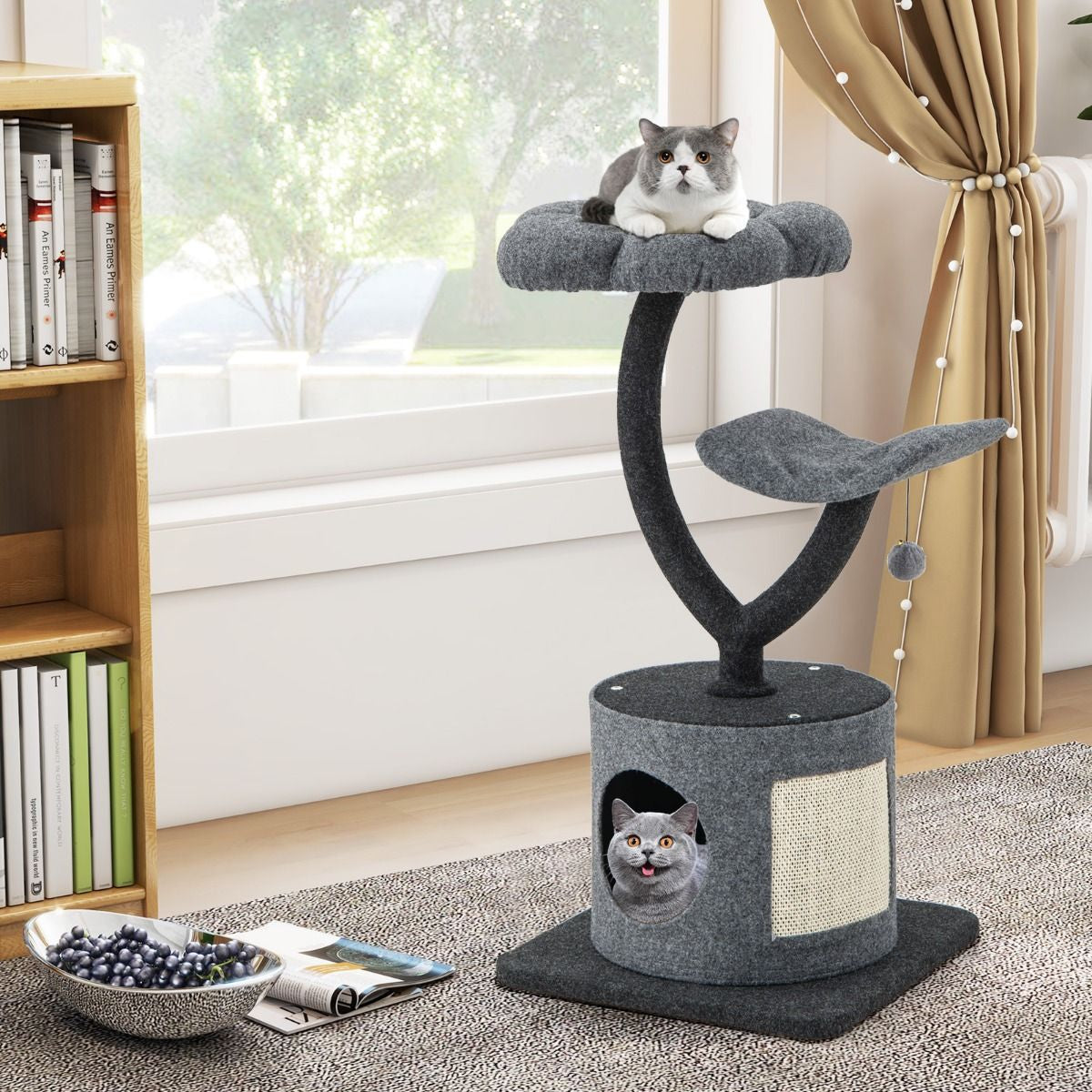 3-Tier Cat Tower for Indoor Cats with Sisal Covered Scratching Board