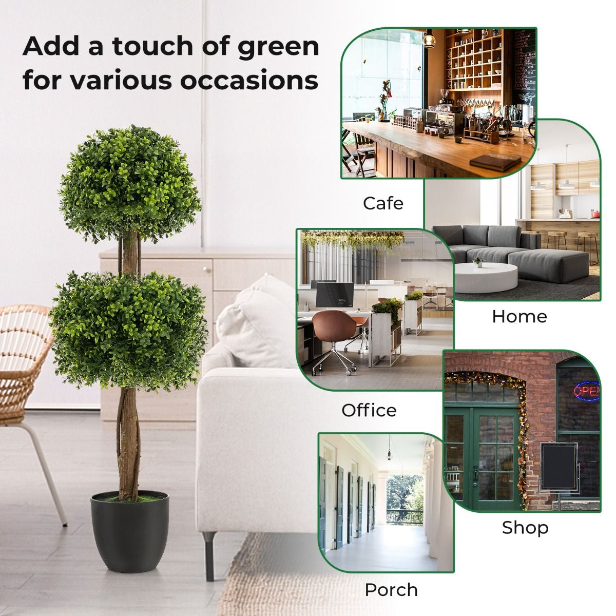 100 CM Artificial Boxwood Topiary Ball Tree with Cement-Filled Plastic Pot