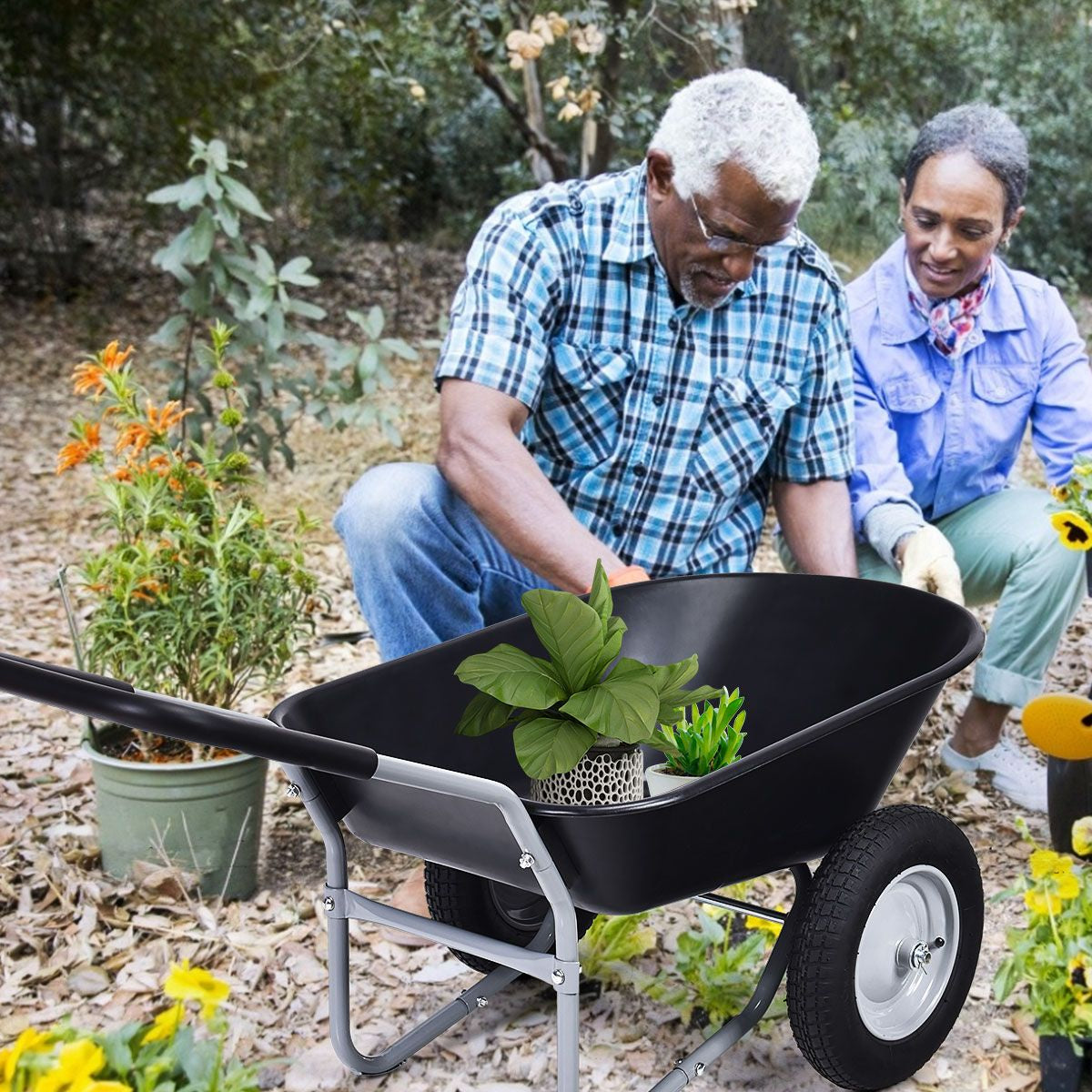 2-Wheeled Wheelbarrow with Pneumatic Tires and Handle
