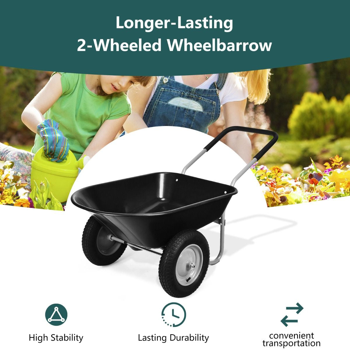 2-Wheeled Wheelbarrow with Pneumatic Tires and Handle