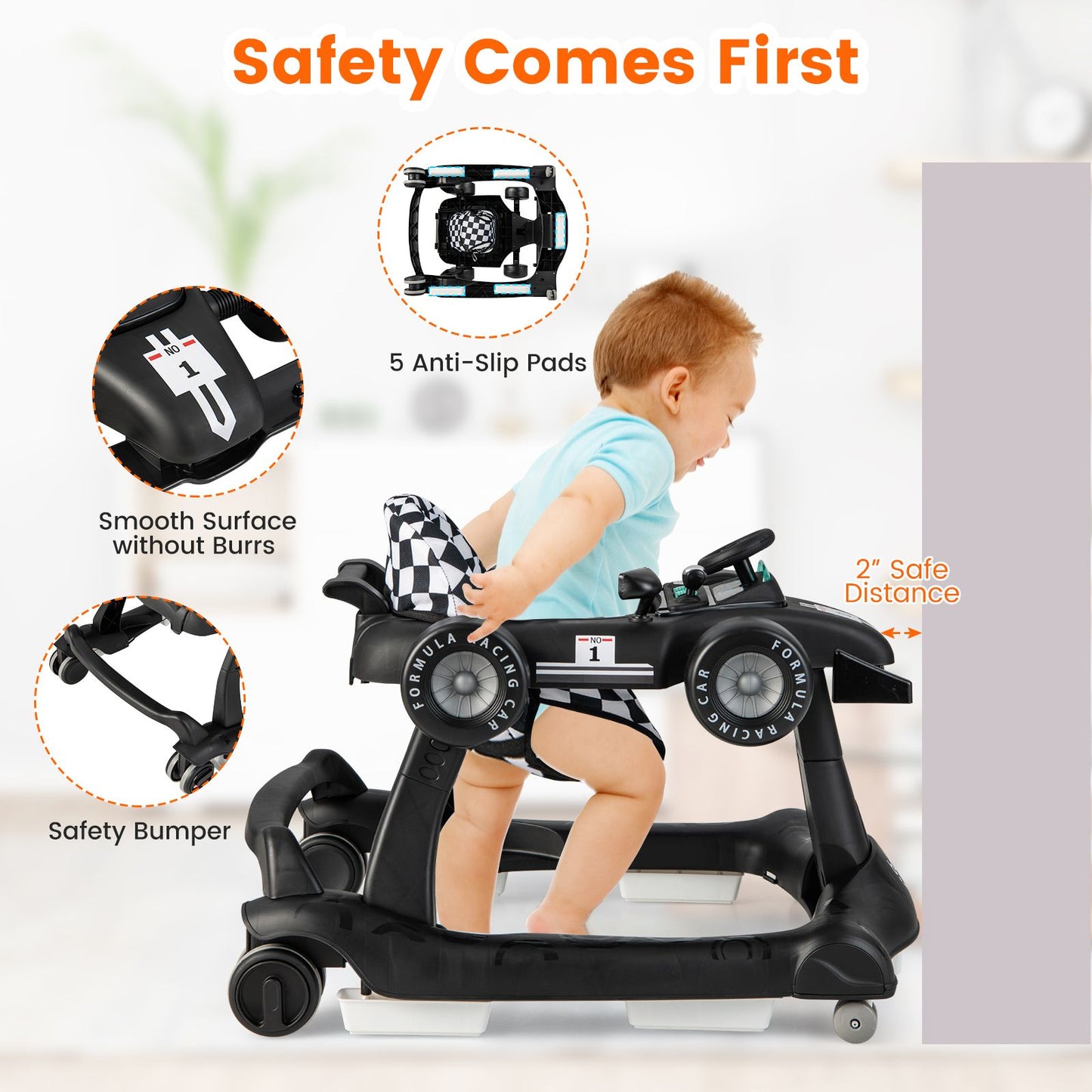 4-In-1 Baby Push Walker with Adjustable Height and Speed