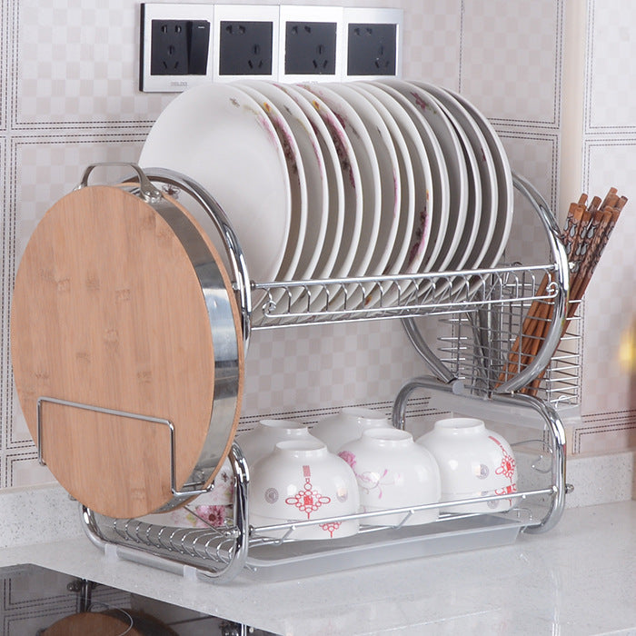 On Behalf Of The Kitchen Tableware Draining Plate Rack Double Stainless Material Storage Racks Dishes