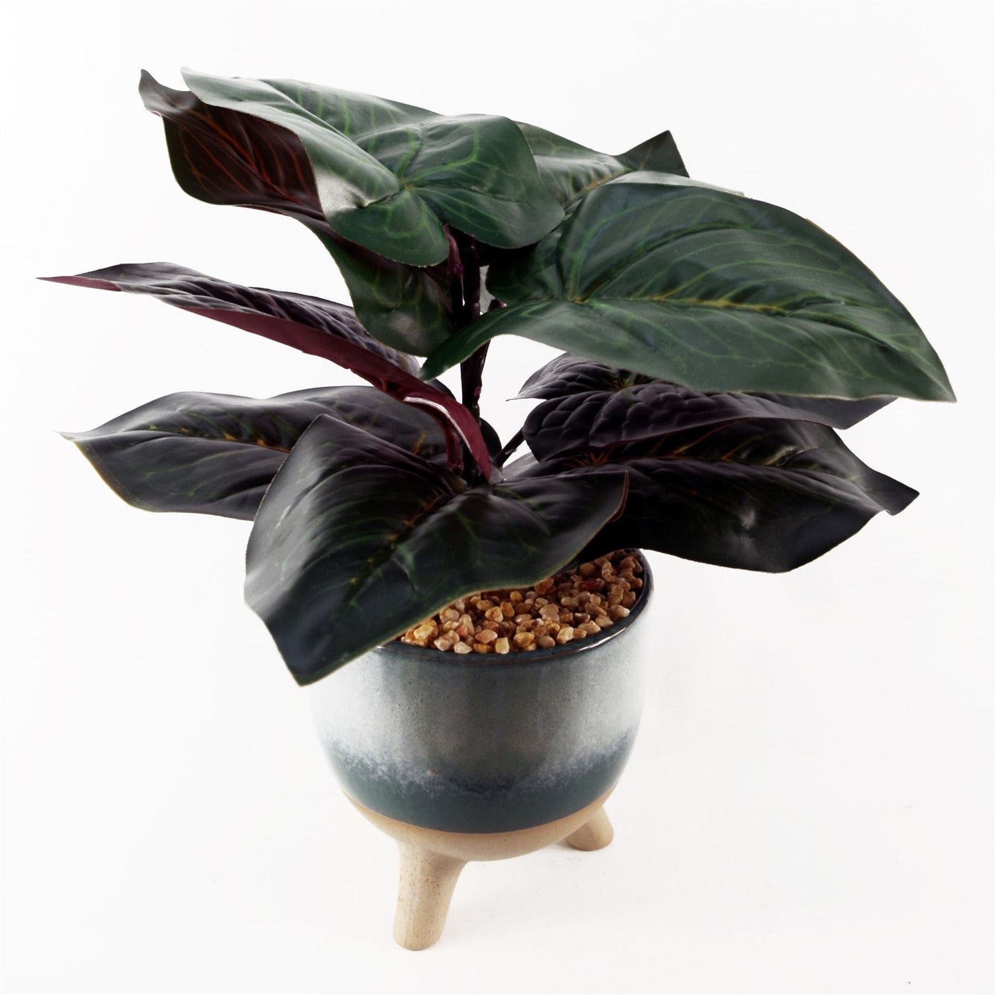 Artificial Ficus Plant Teal Blue Green Ceramic Planter-2
