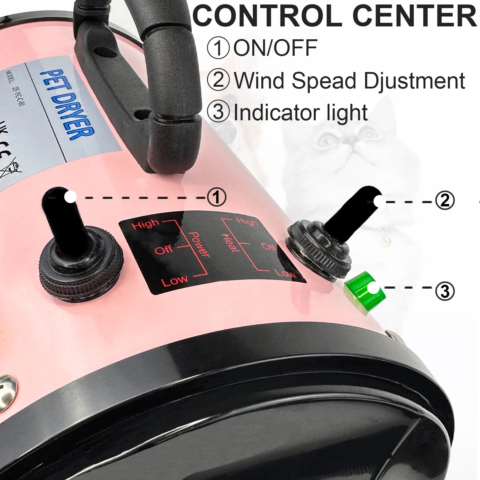 Dog Hair Dryer Professional 2800W Low Noise with 3 Nozzles & Extendable Hose Animal Hairdryer Grooming Blaster