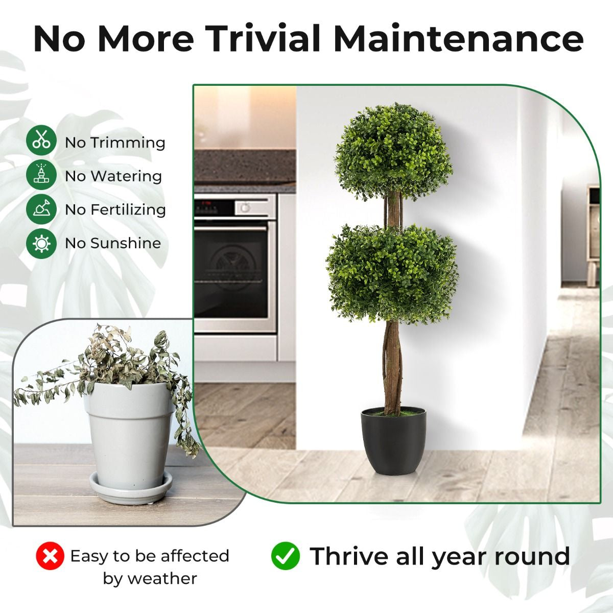 100 CM Artificial Boxwood Topiary Ball Tree with Cement-Filled Plastic Pot