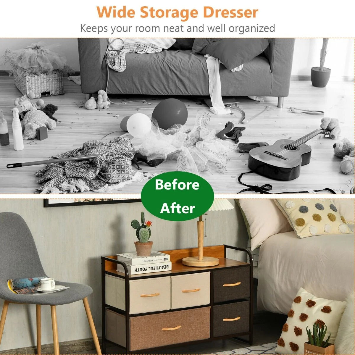 5-Drawer Dresser Storage with Foldable Fabric Drawers