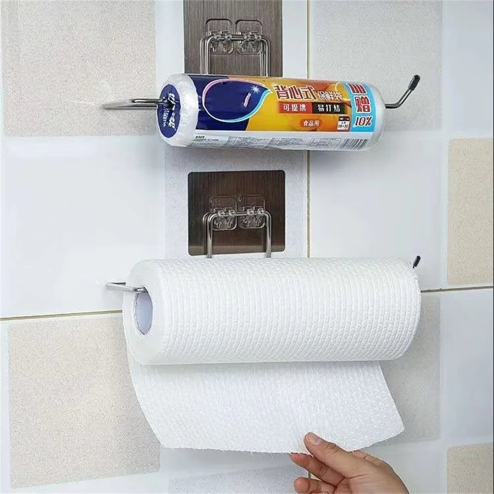 2PCS Adhesive Kitchen Paper Towel Holder Toilet Paper Rack Towel Hanger Tissue Dispenser Roll Napkin