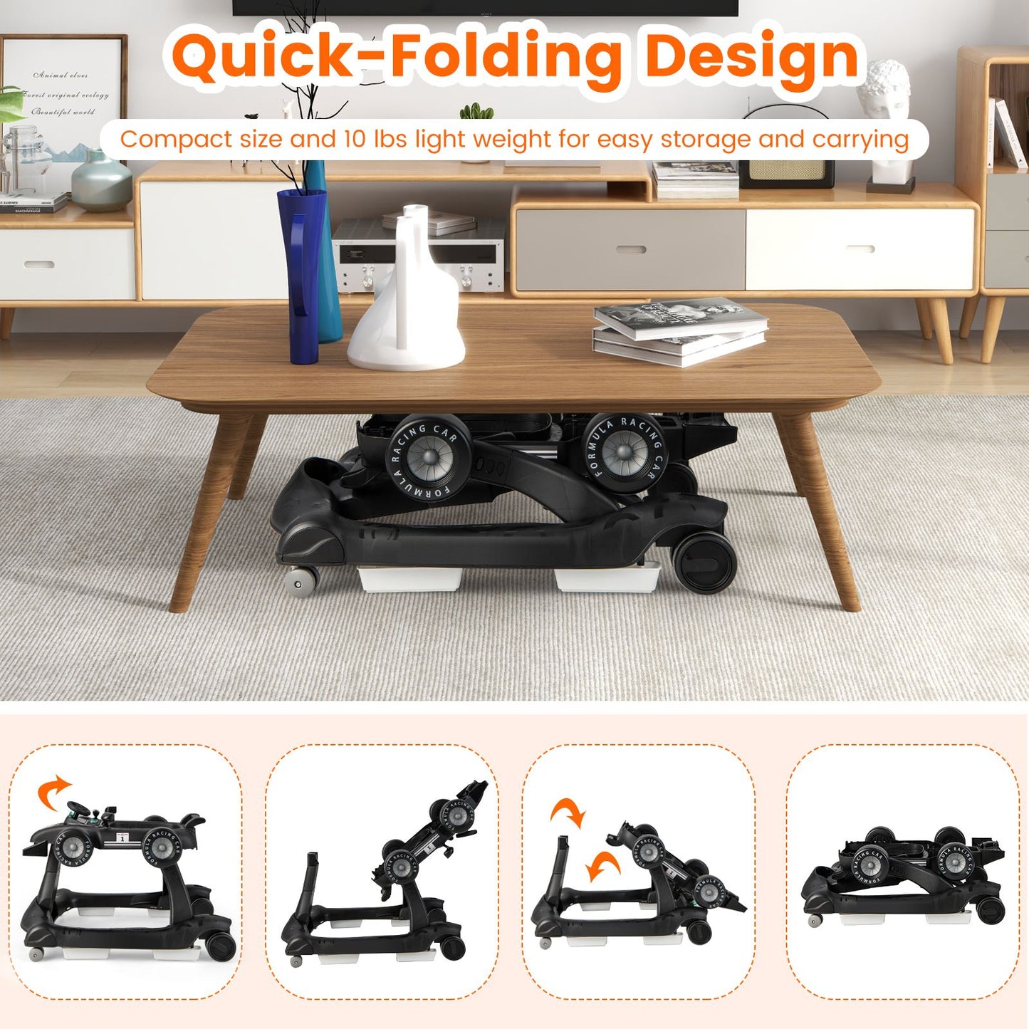 4-In-1 Baby Push Walker with Adjustable Height and Speed