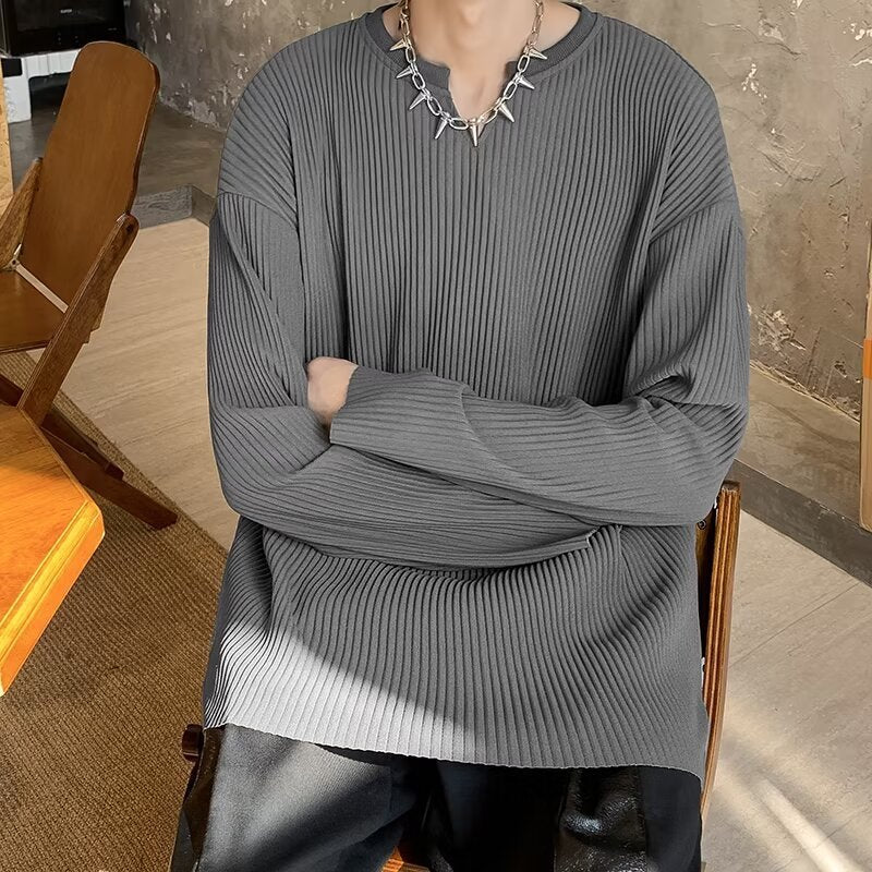 Plus Size Striped Texture Draping Solid Color