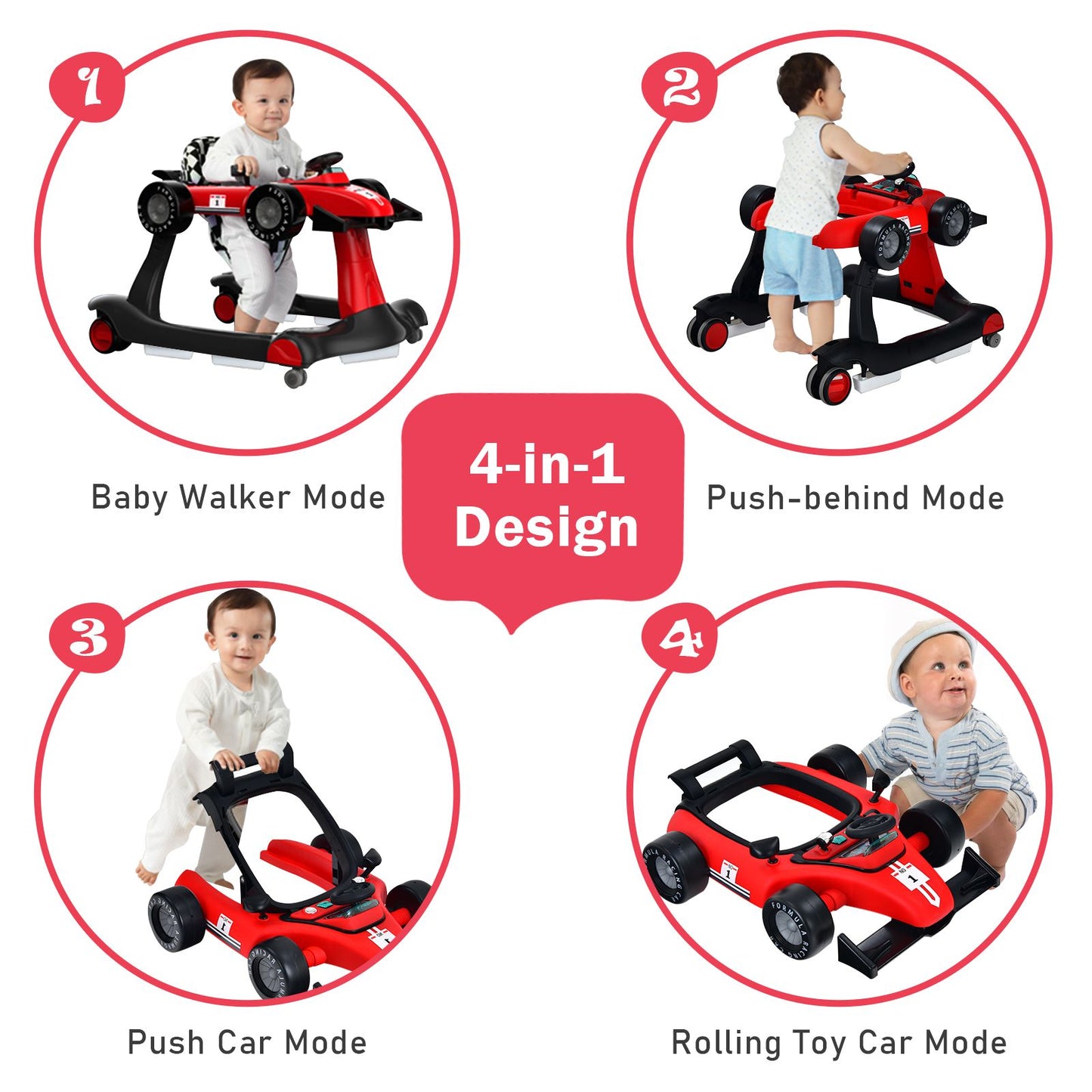 4-In-1 Baby Push Walker with Adjustable Height and Speed