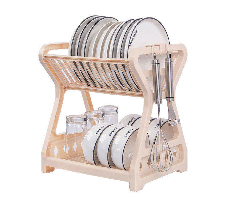 Kitchen Household Double-layer Dishes And Plastic Draining Multifunctional Floor Rack