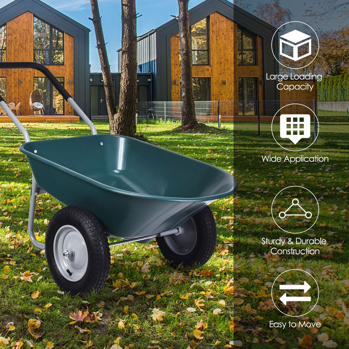 2-Wheeled Wheelbarrow with Pneumatic Tires and Handle
