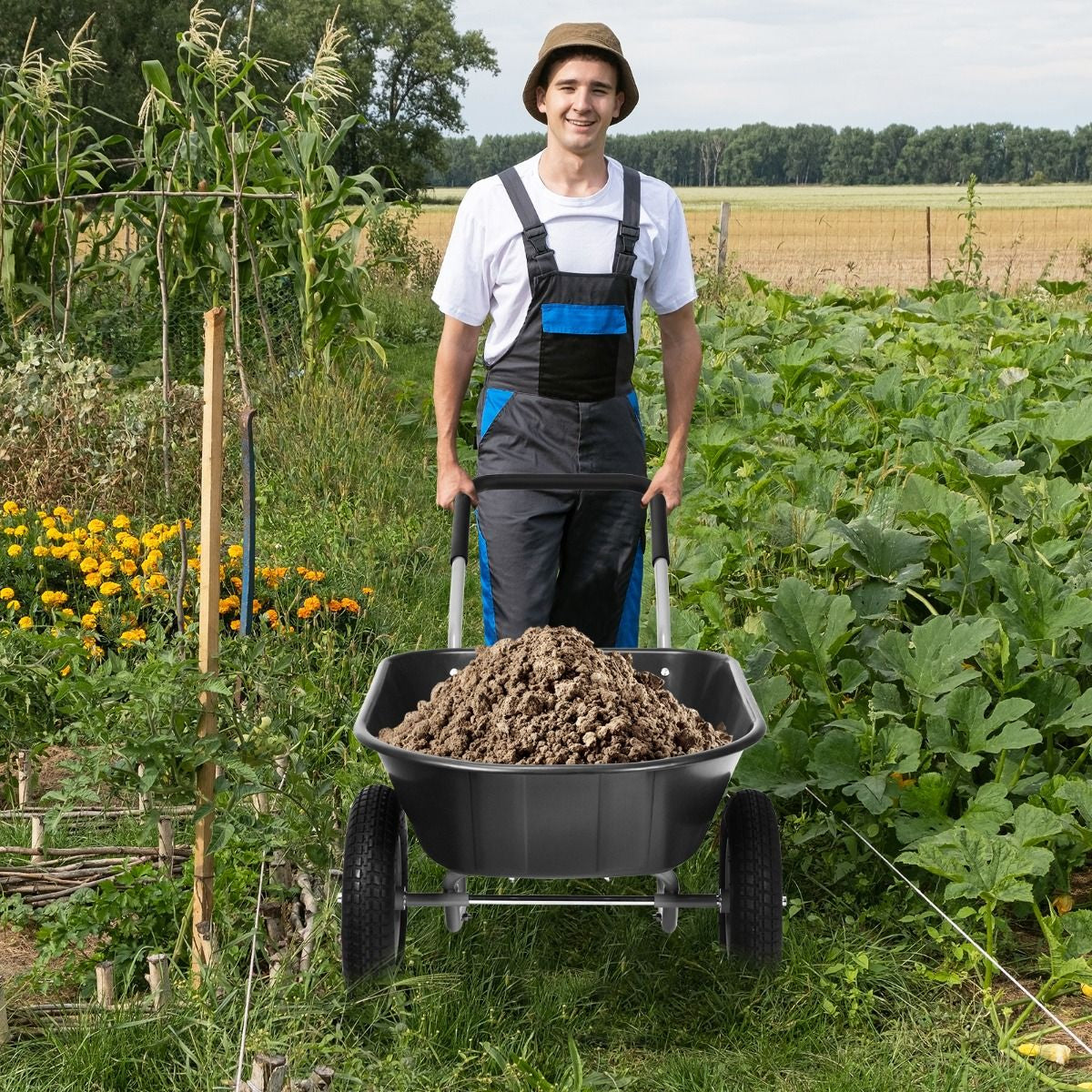 2-Wheeled Wheelbarrow with Pneumatic Tires and Handle