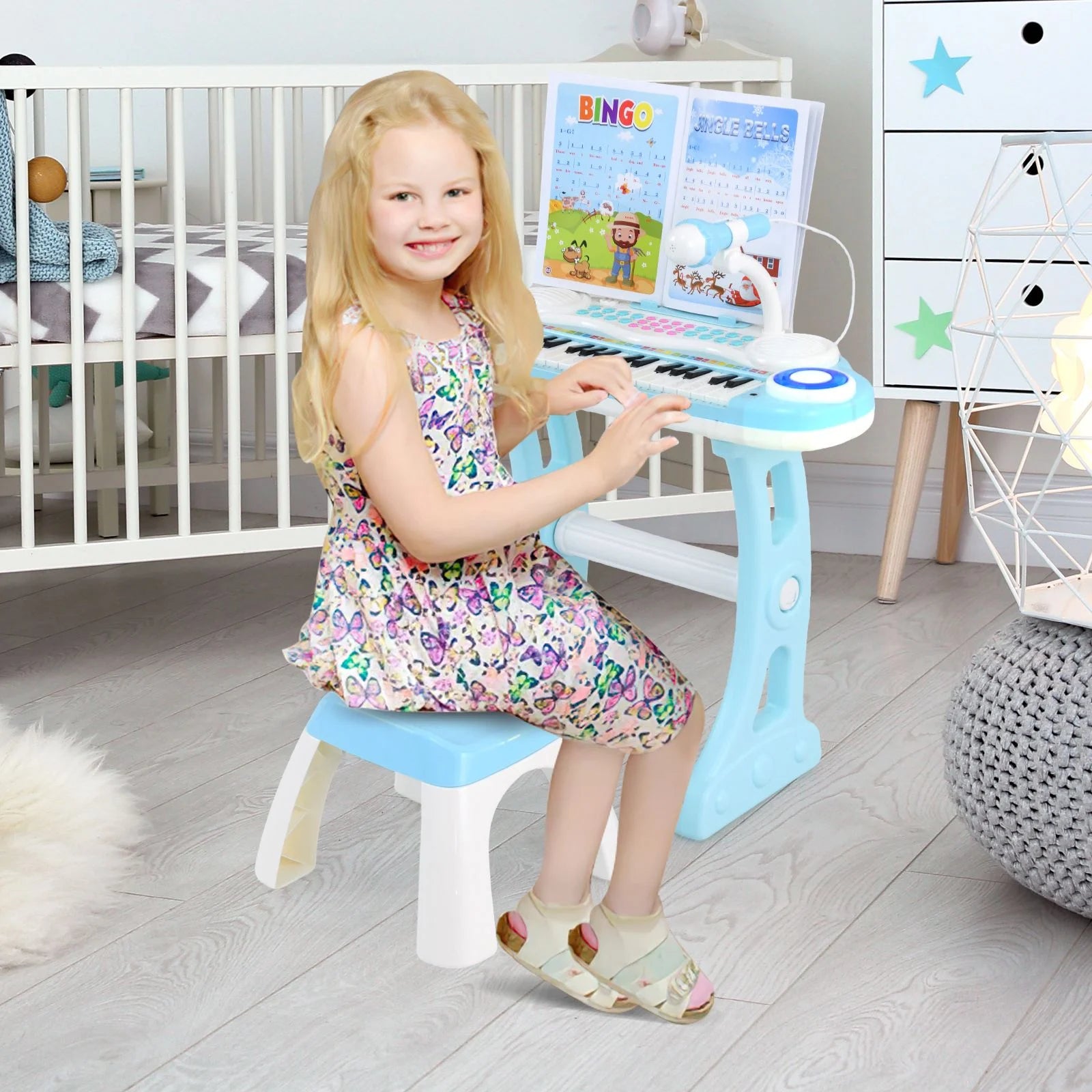 37 Keys Electronic Kids Piano Toy with Detachable Legs and Stool