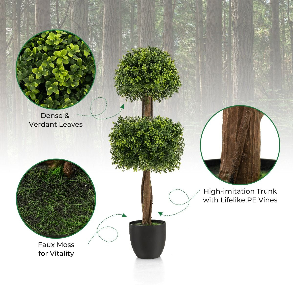 100 CM Artificial Boxwood Topiary Ball Tree with Cement-Filled Plastic Pot