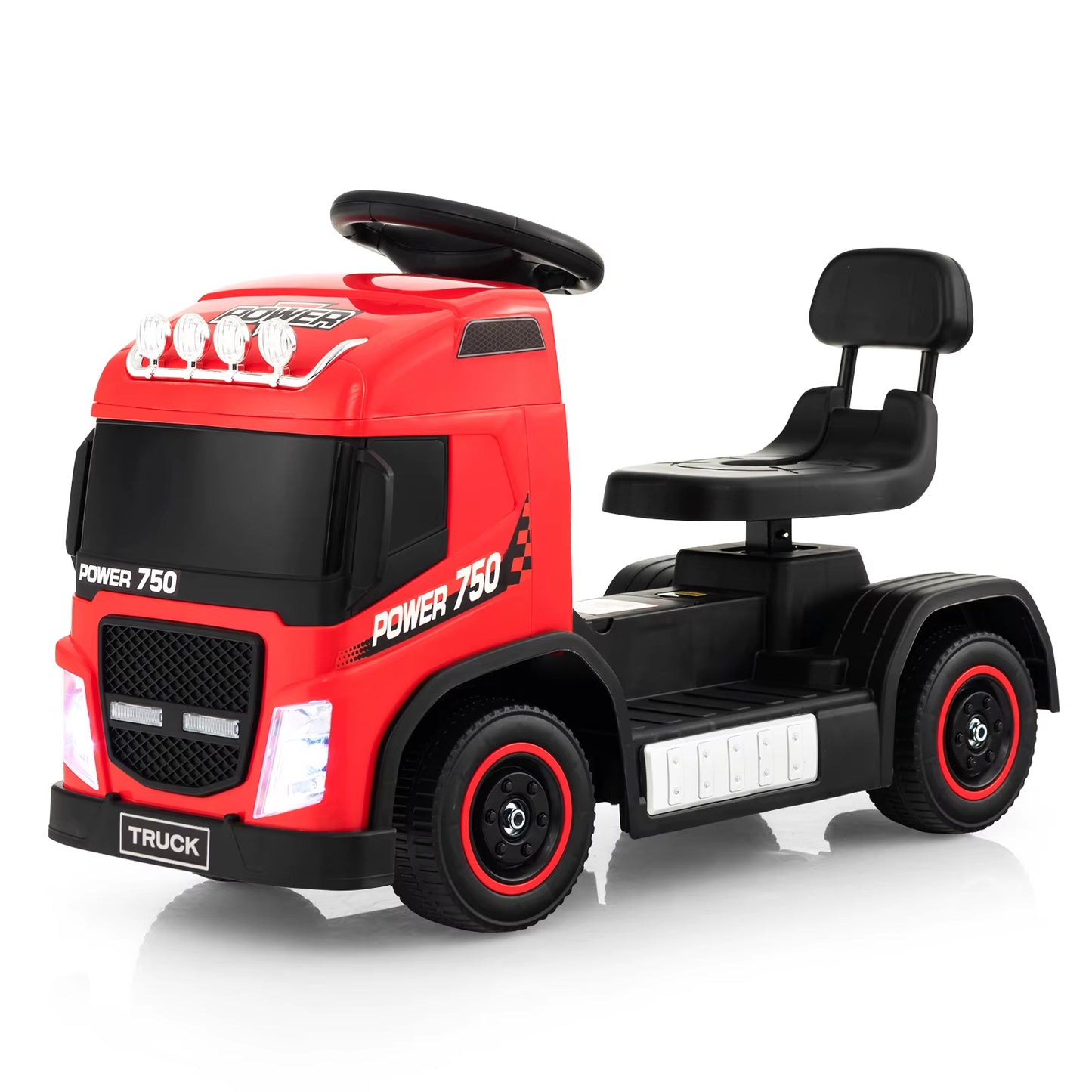 COSTWAY Electric Ride on Truck, 6V Battery Powered Toy Car with Height Adjustable Seat, LED Lights, Music & Horn, Foot to Floor Slider for Boys Girls (White/Red)