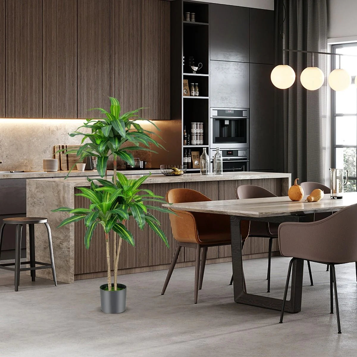 140 CM Tall Fake Dracaena Plant with 92 Leaves and Built-In Cement Pot