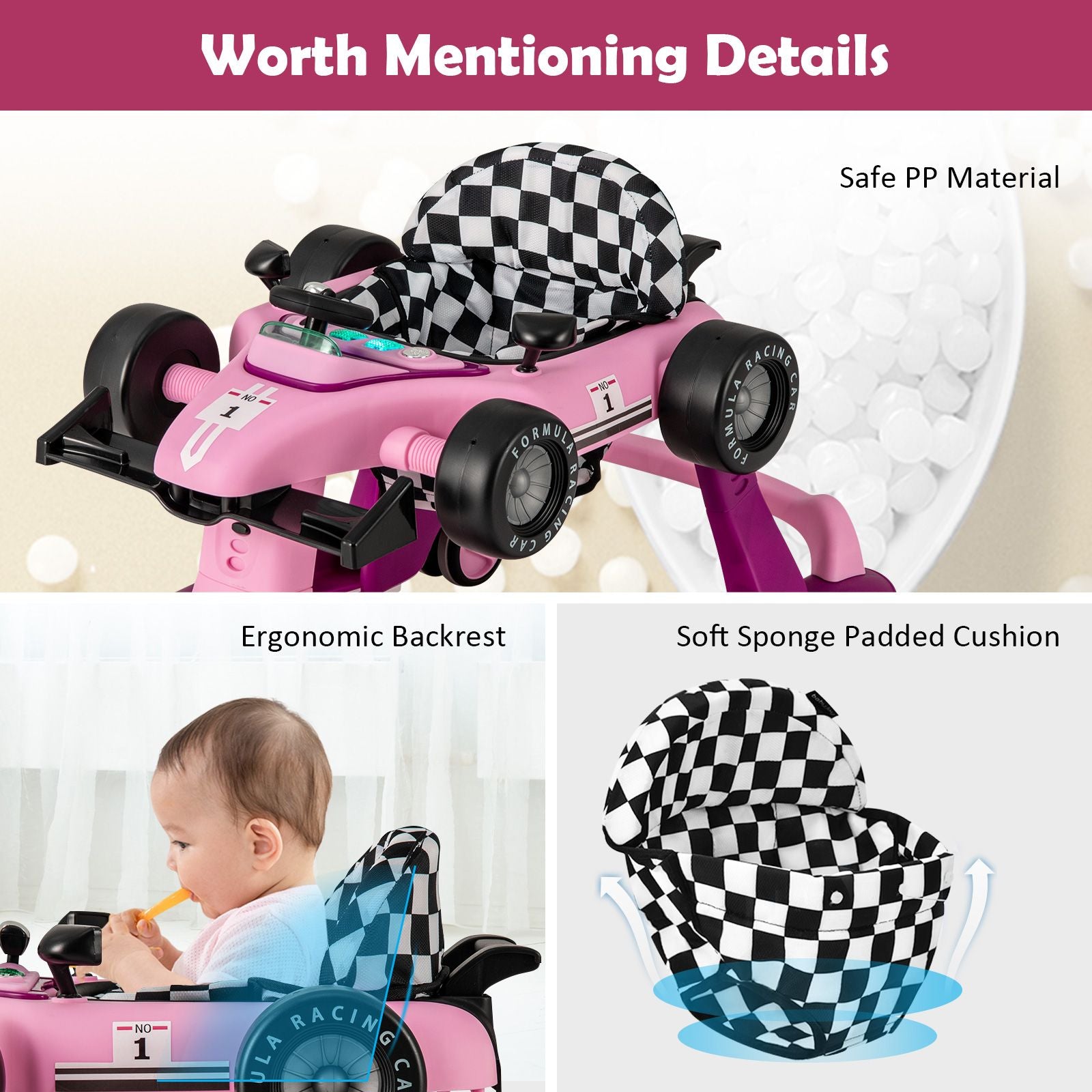 4-In-1 Baby Push Walker with Adjustable Height and Speed