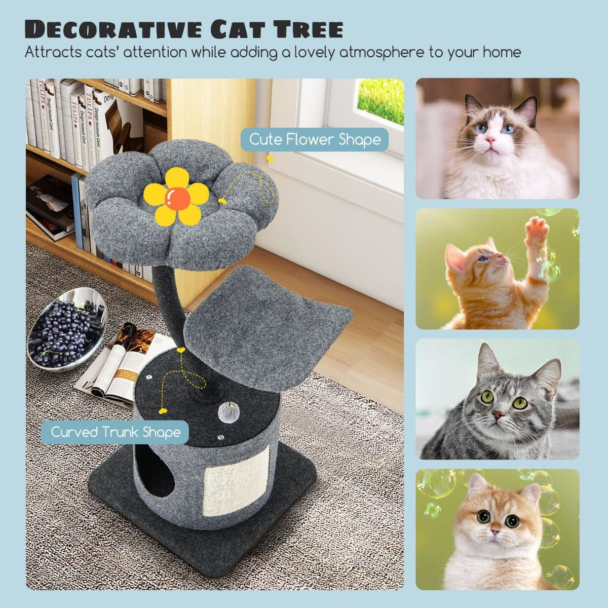 3-Tier Cat Tower for Indoor Cats with Sisal Covered Scratching Board
