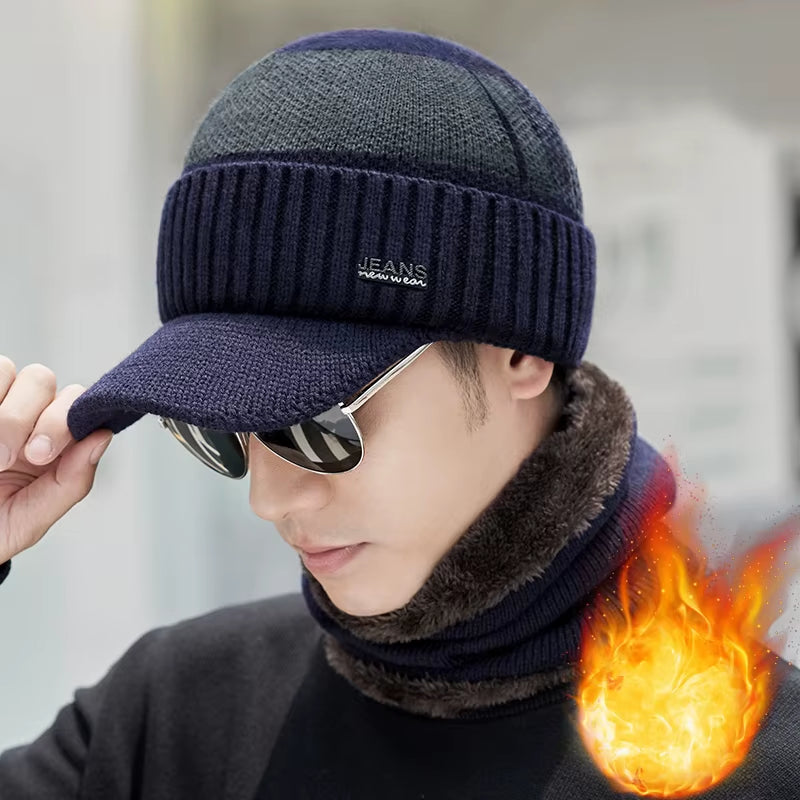 New Acrylic Woolen Hat for Winter and Elderly Fleece Thick Knitted Hat Outdoor Cold Protection and Warmth