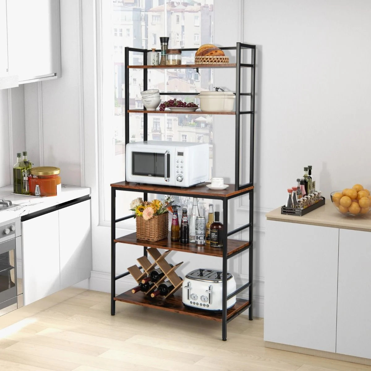 5-Tier Kitchen Bakers Rack with Hutch