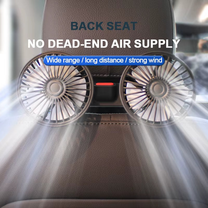Cooling Car Fan Headrest Double Head Fans for Rear Seat 180Cm USB Cable Free-Adjustment 3-Speed Strong Wind Auto Fan