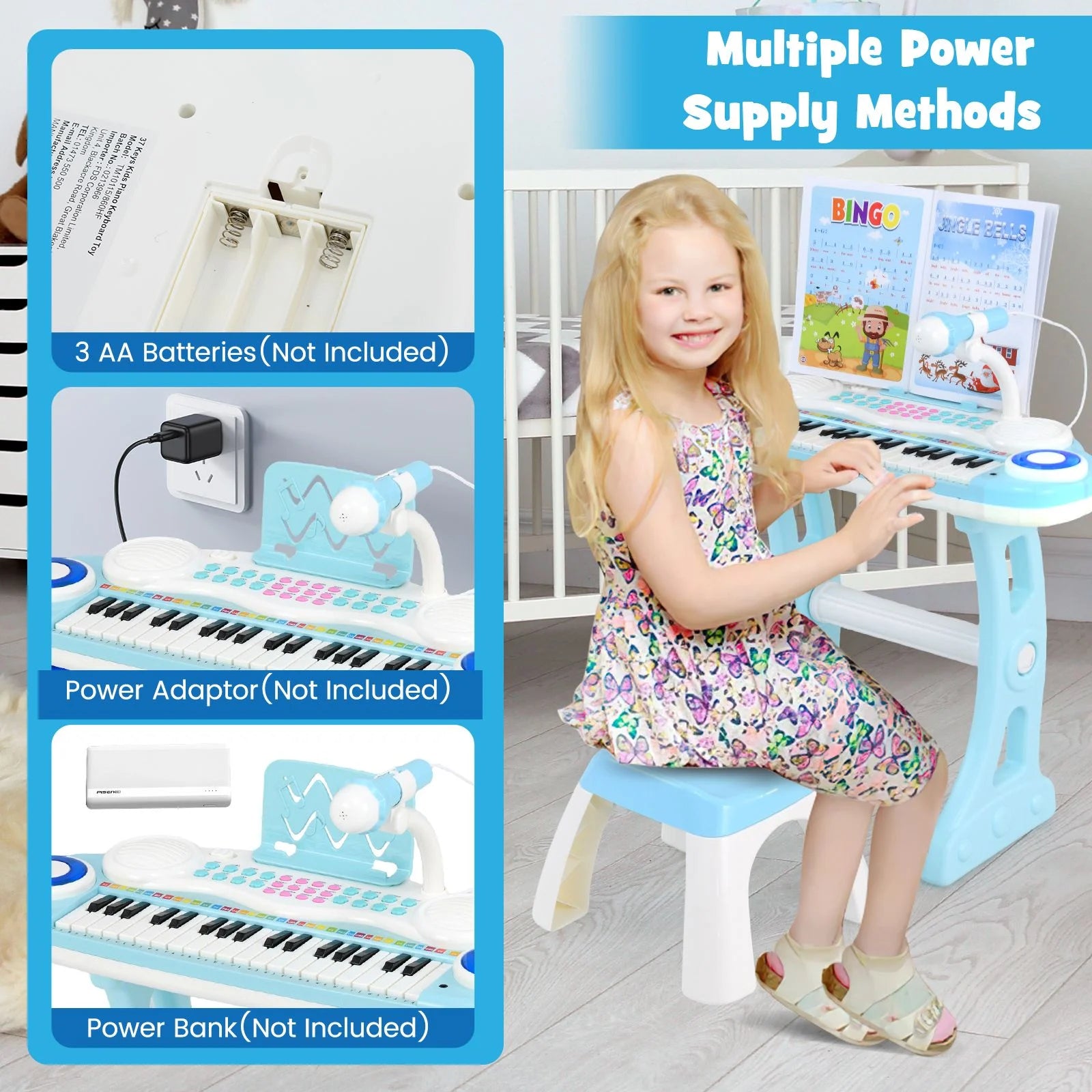37 Keys Electronic Kids Piano Toy with Detachable Legs and Stool