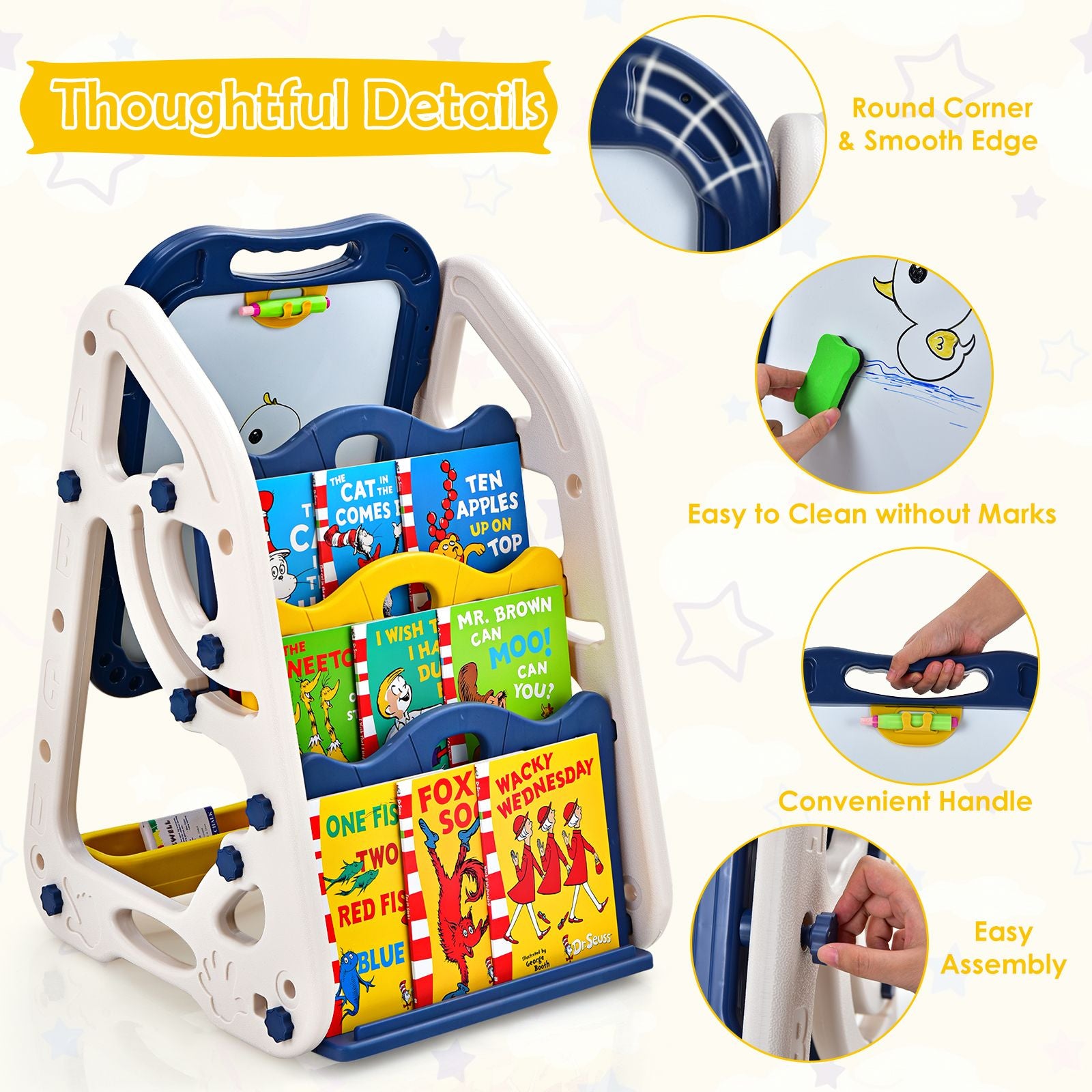 3-In-1 Kids Art Easel with Bookshelf Storage Tray and Art Accessories