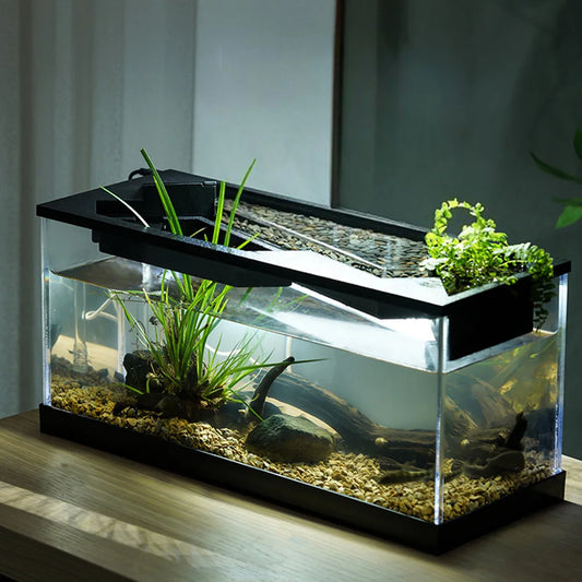 Small Fish Tank Aquarium Tank Build-In Light Water Pump Clear Cover Ecological Cycle System Acrylic Rectangular Fish Tank
