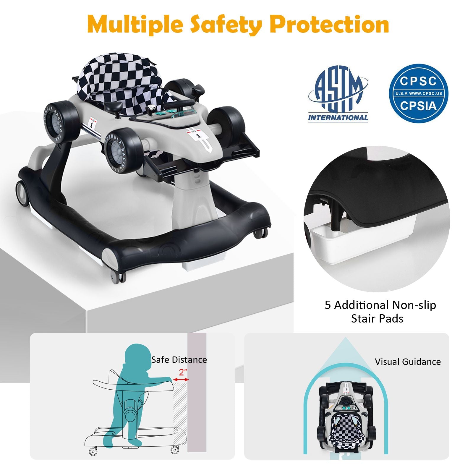 4-In-1 Baby Push Walker with Adjustable Height and Speed