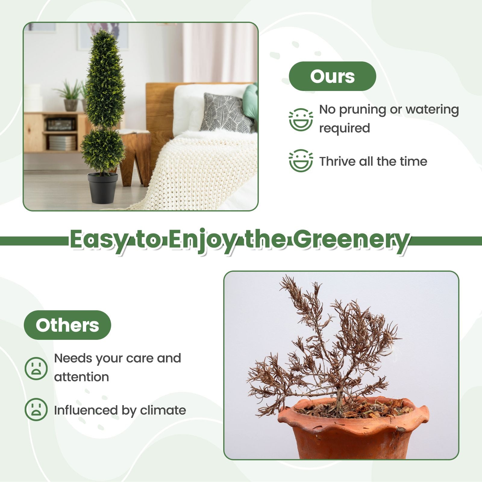 120 CM Artificial Boxwood Topiary Tree with Cement-Filled Flowerpot