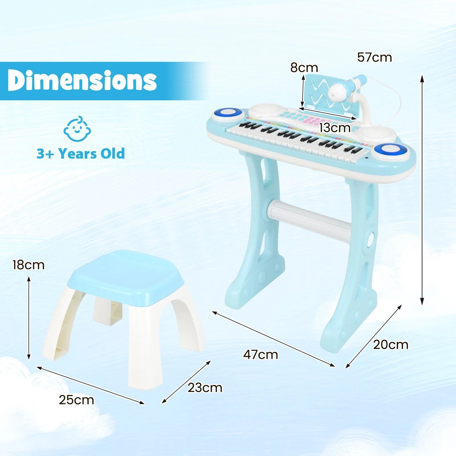 37 Keys Electronic Kids Piano Toy with Detachable Legs and Stool