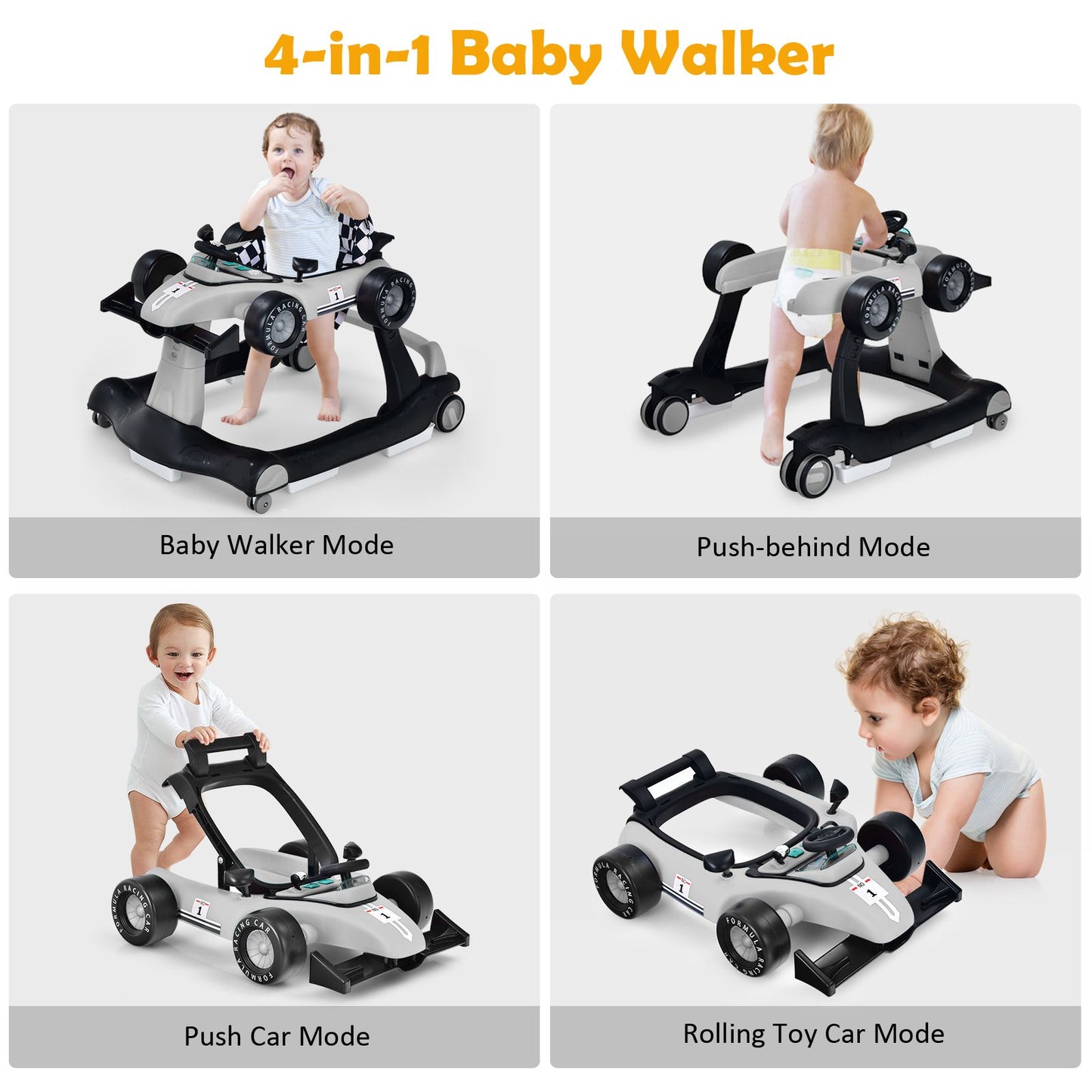 4-In-1 Baby Push Walker with Adjustable Height and Speed