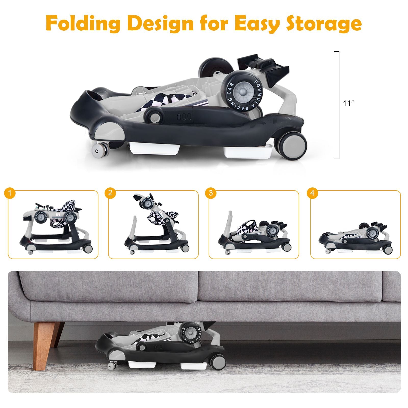 4-In-1 Baby Push Walker with Adjustable Height and Speed