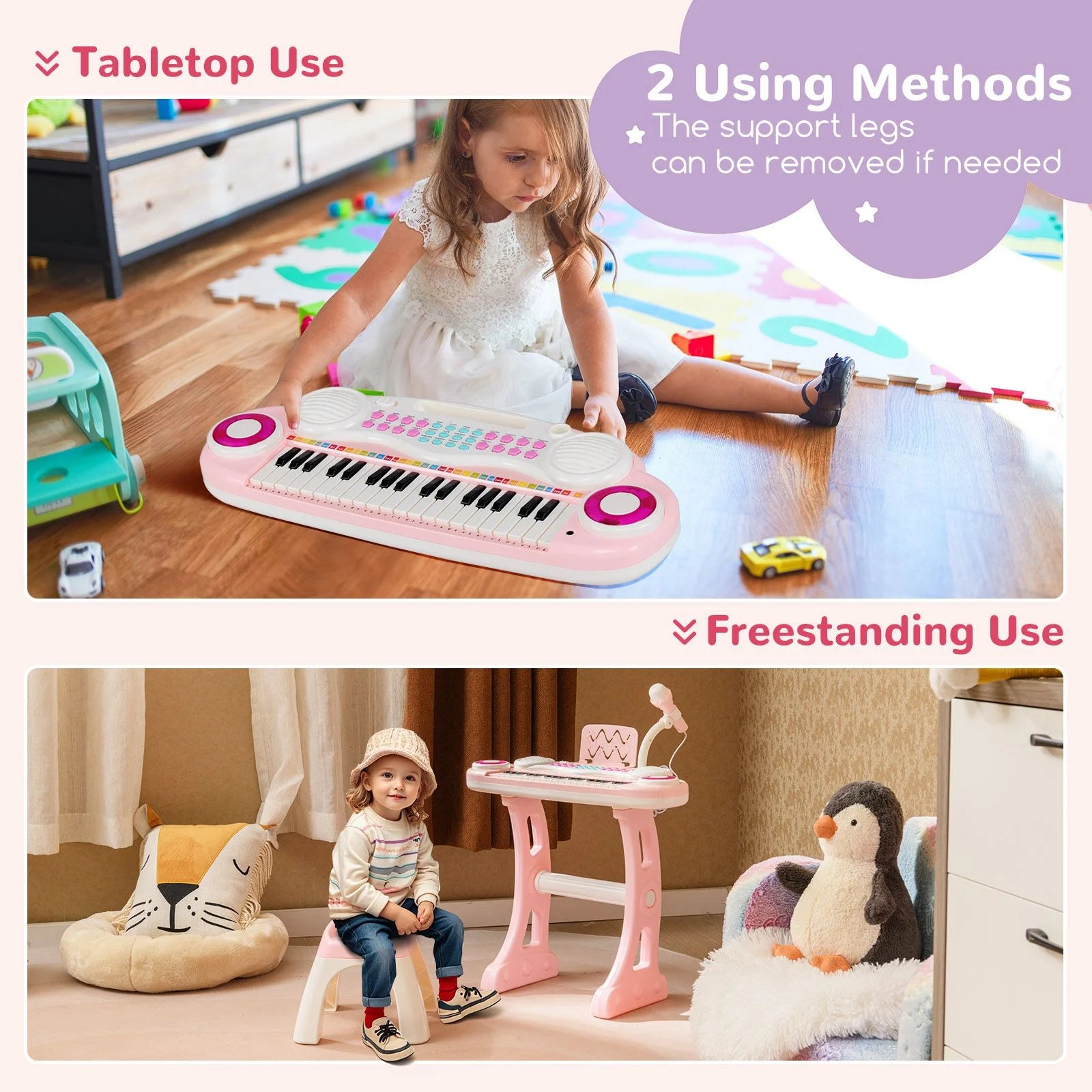 37 Keys Electronic Kids Piano Toy with Detachable Legs and Stool