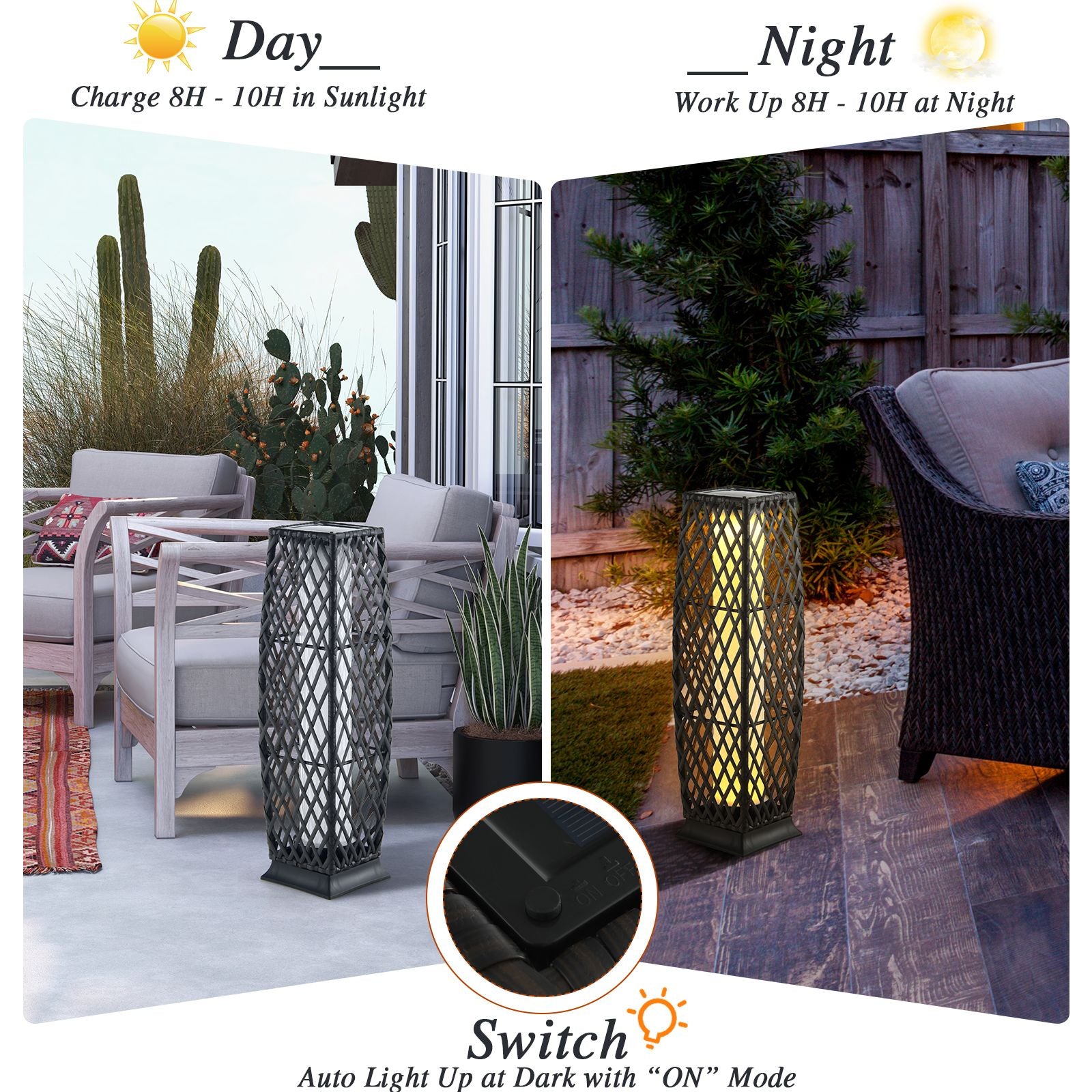 2 Pieces Outdoor Solar-Powered Floor Lamp Set