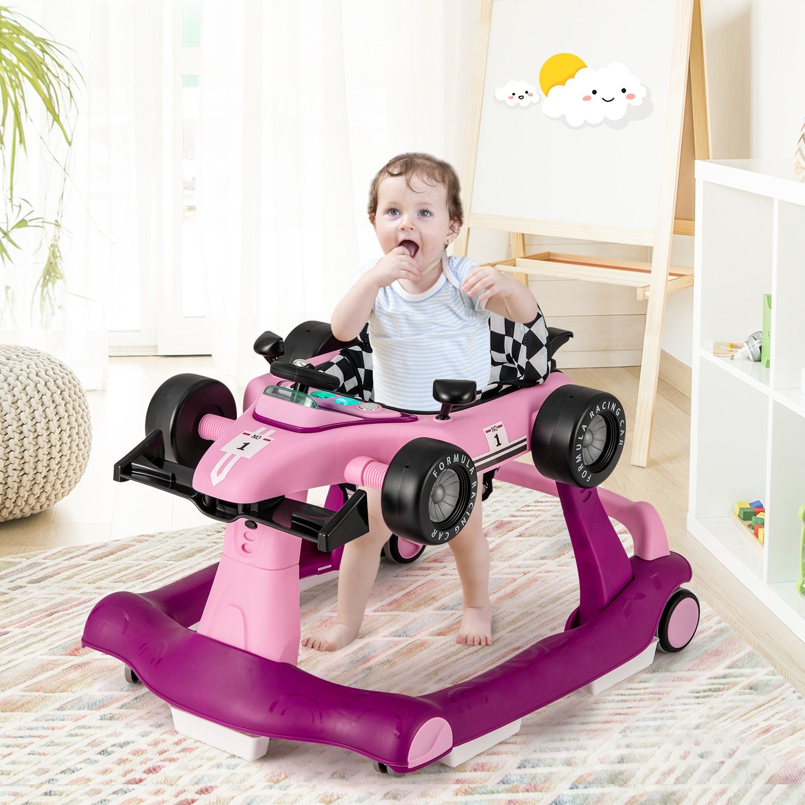 4-In-1 Baby Push Walker with Adjustable Height and Speed