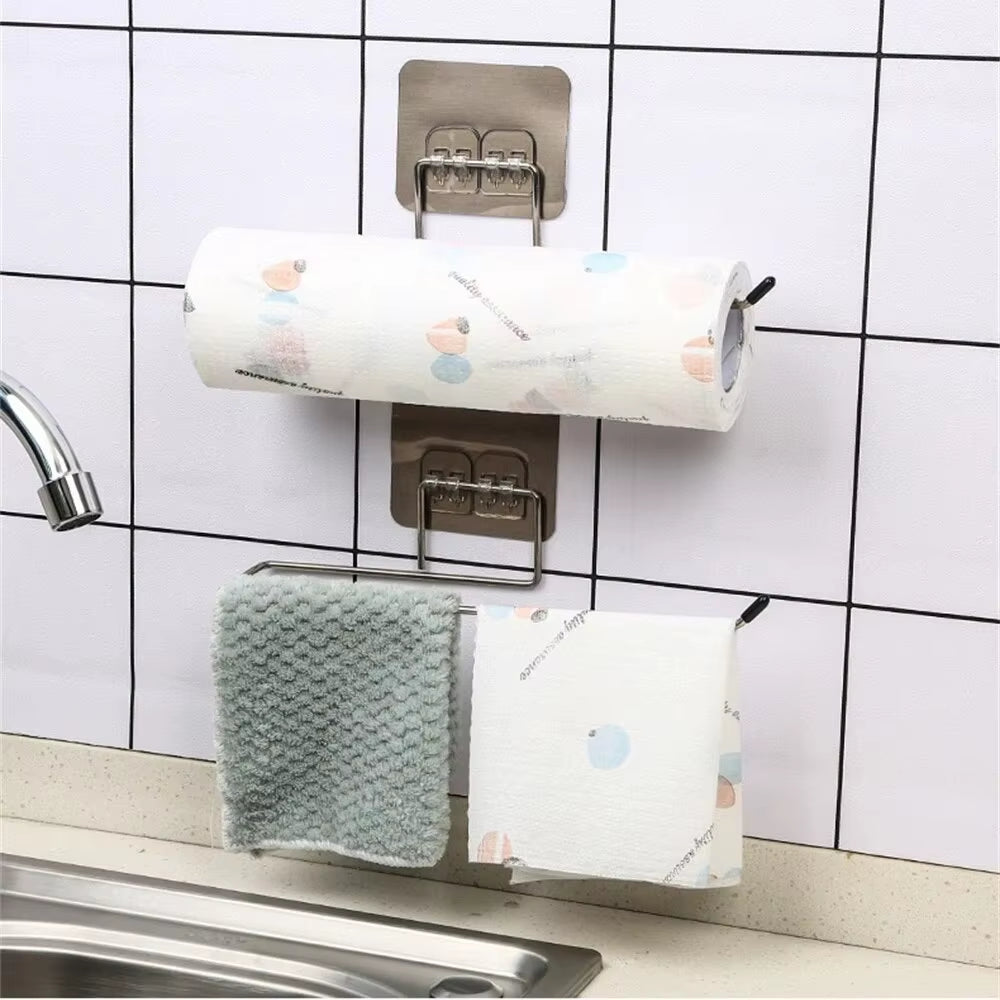 2PCS Adhesive Kitchen Paper Towel Holder Toilet Paper Rack Towel Hanger Tissue Dispenser Roll Napkin
