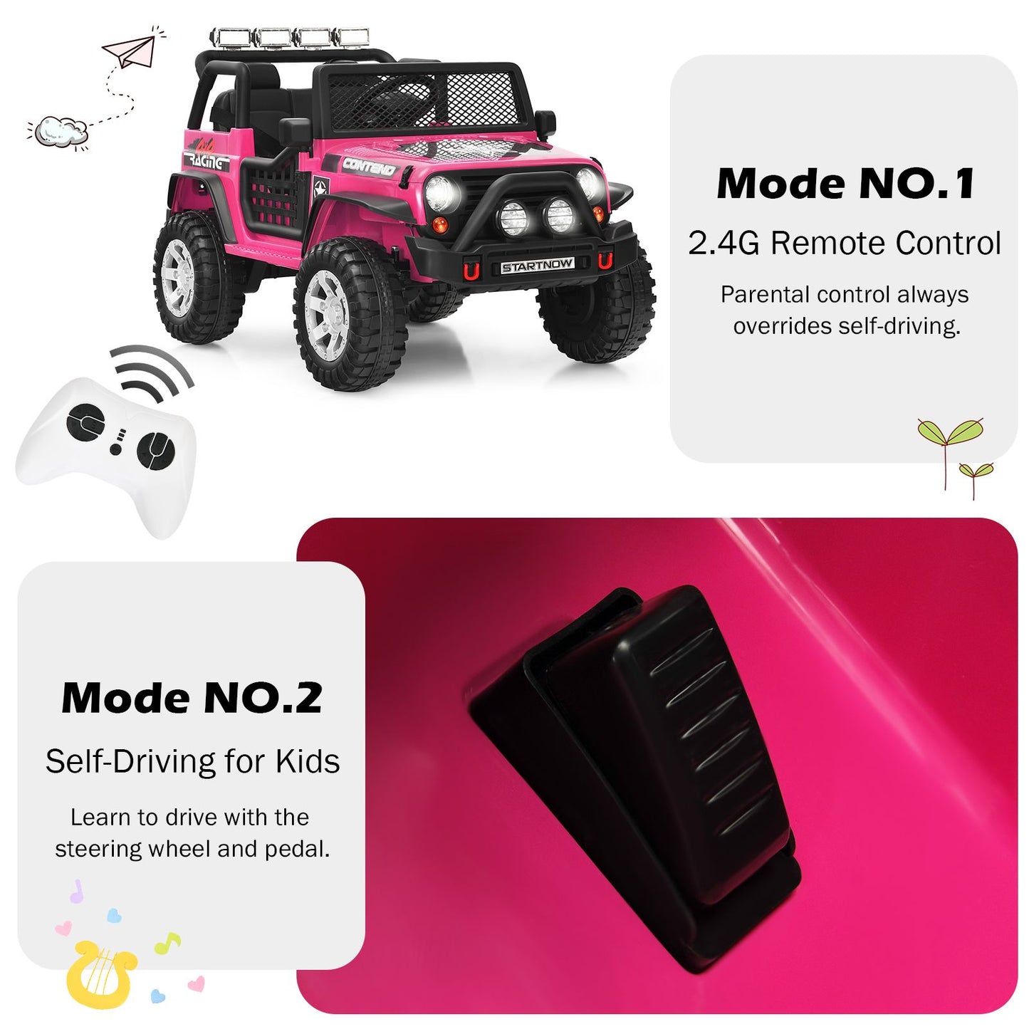2-Seat Kids Ride on Truck with Parent Remote Control