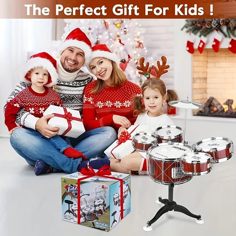 Kids musical Drum Set with Stool, 2 Drum Sticks, Cymbal and 5 Drums Musical Instruments