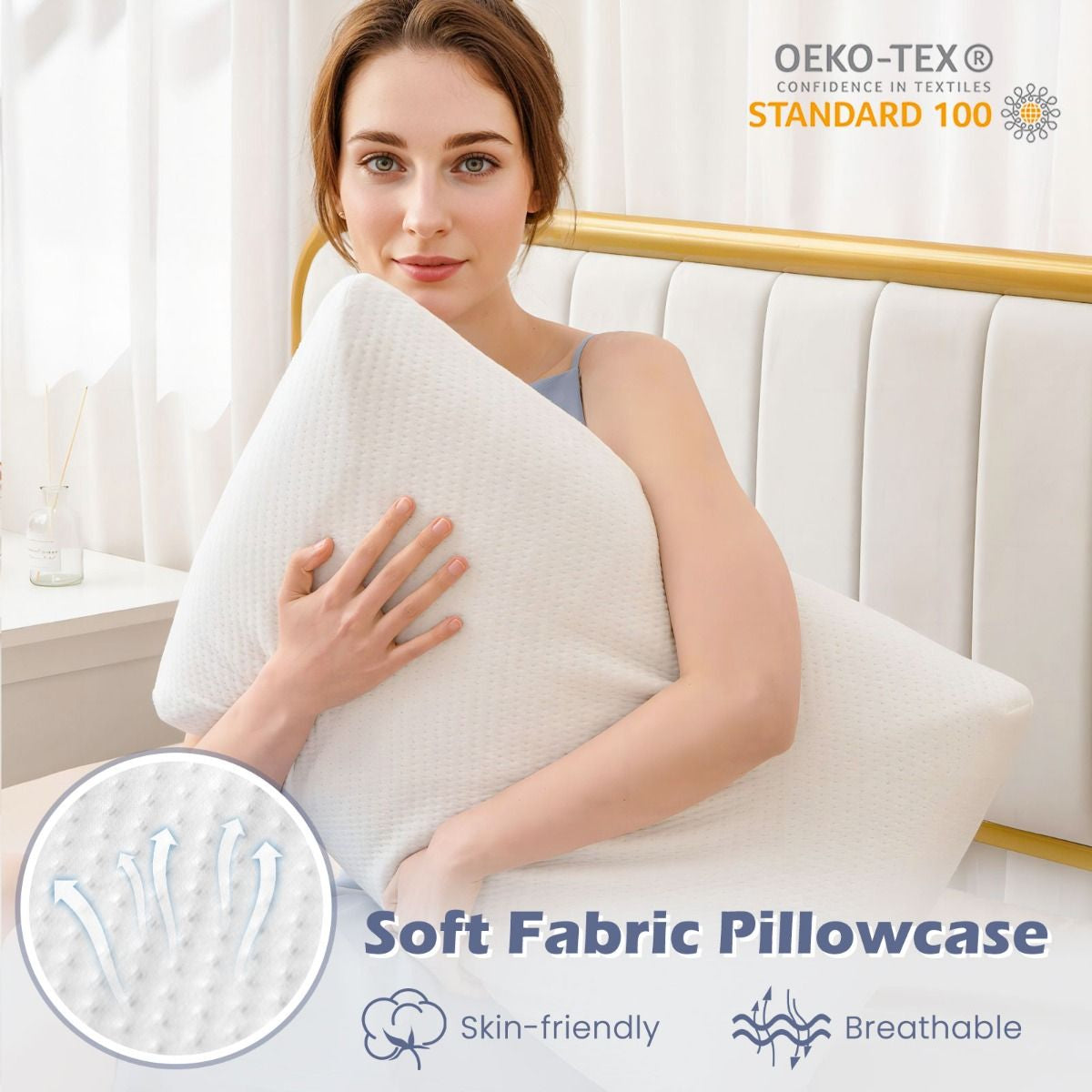 Bamboo Charcoal Memory Foam Pillow Set of 2 with Detachable and Machine-Washable Pillowcase