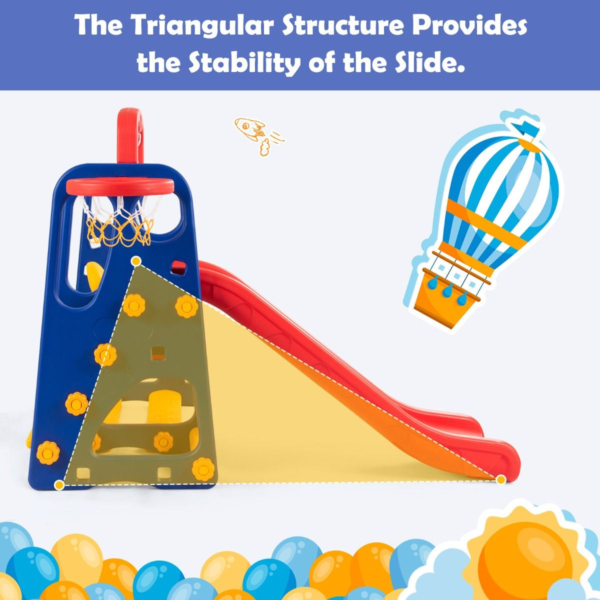 3 in 1 Toddler Slide and Swing Set with Basketball Hoop