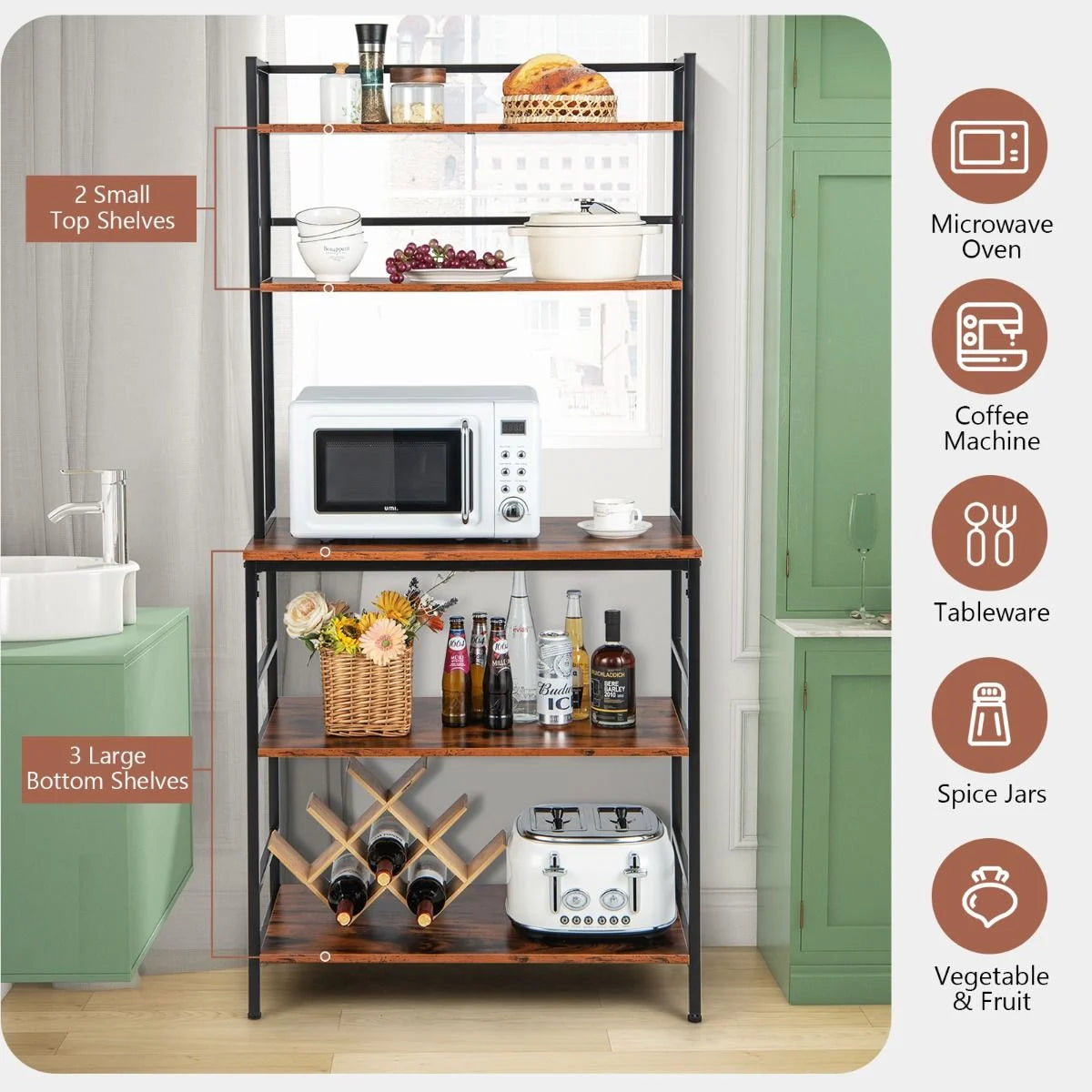 5-Tier Kitchen Bakers Rack with Hutch