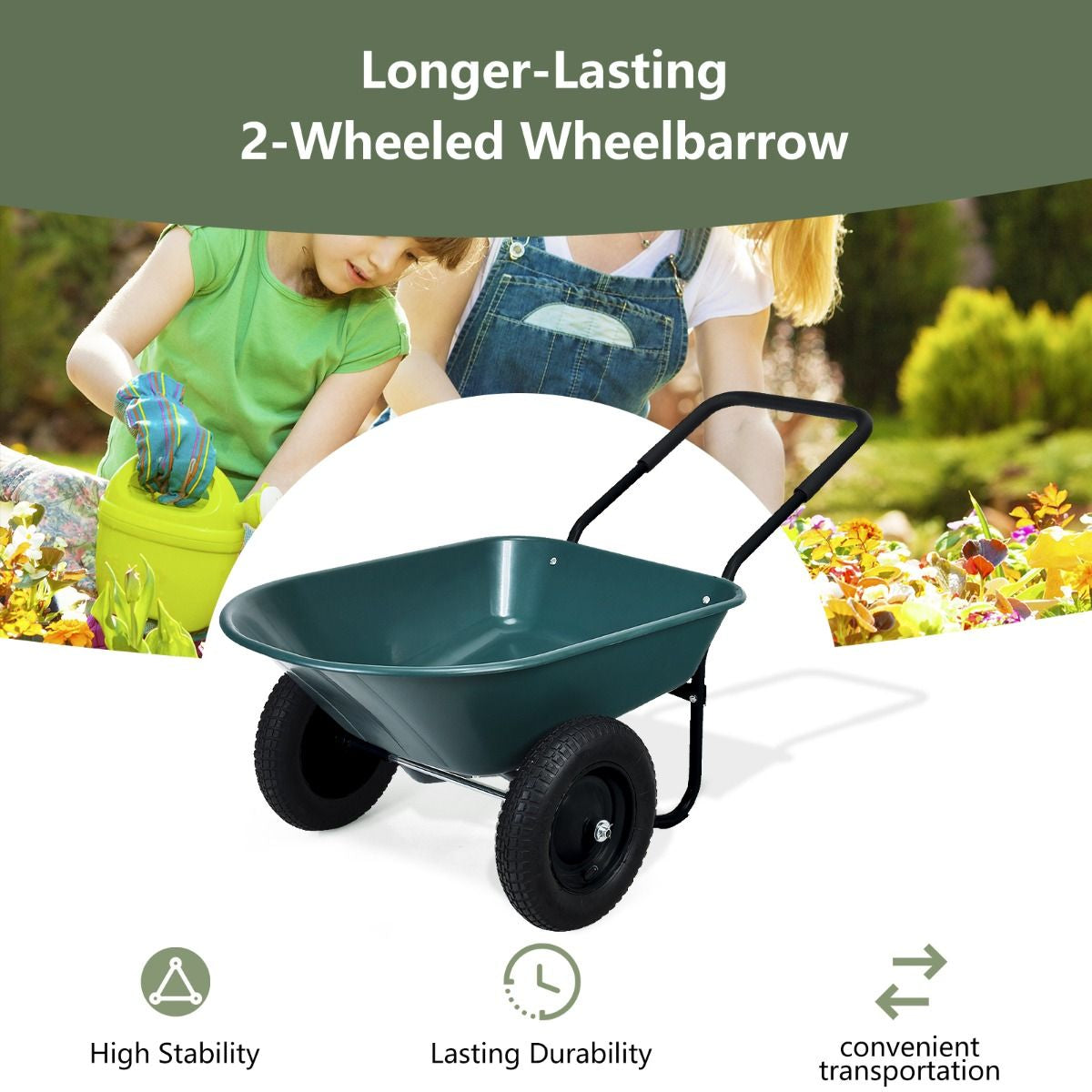 2-Wheeled Wheelbarrow with Pneumatic Tires and Handle