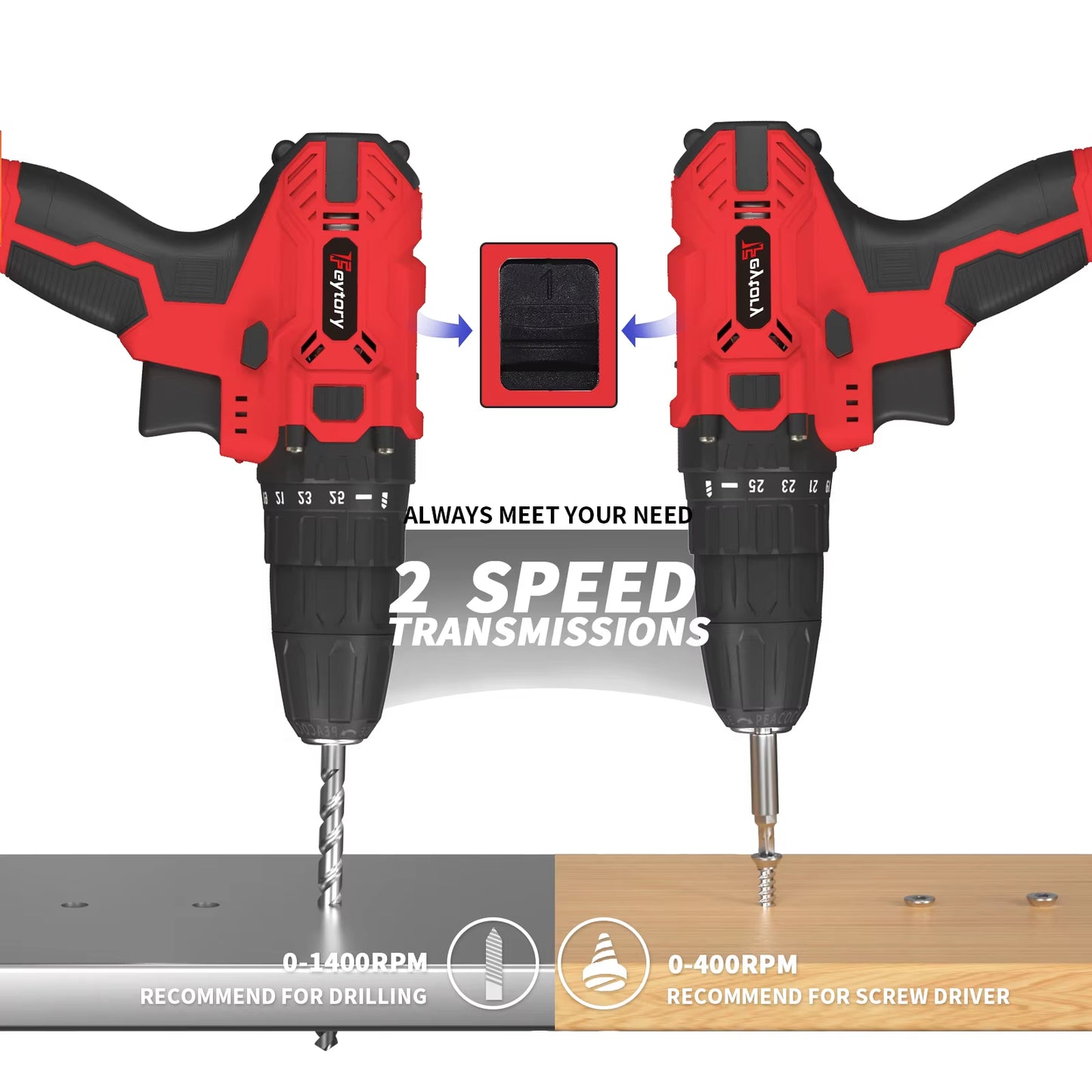 21V Cordless Power Drill Driver with 1500Mah Battery, 25+1 Torque 45Nm Screwdriver Kit Combi Drill 3/8"