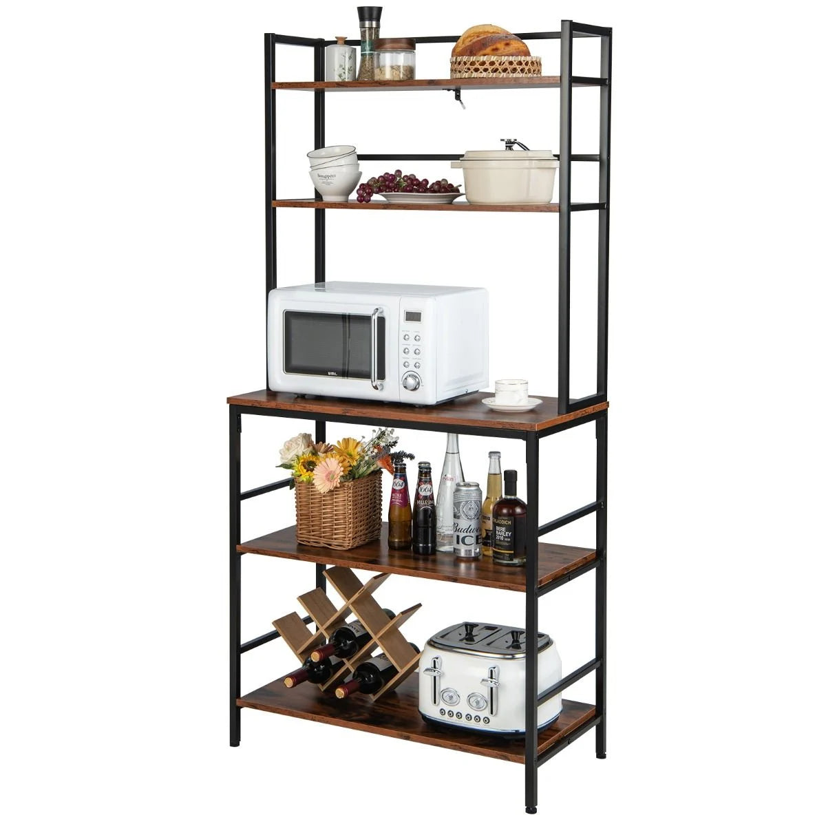 5-Tier Kitchen Bakers Rack with Hutch