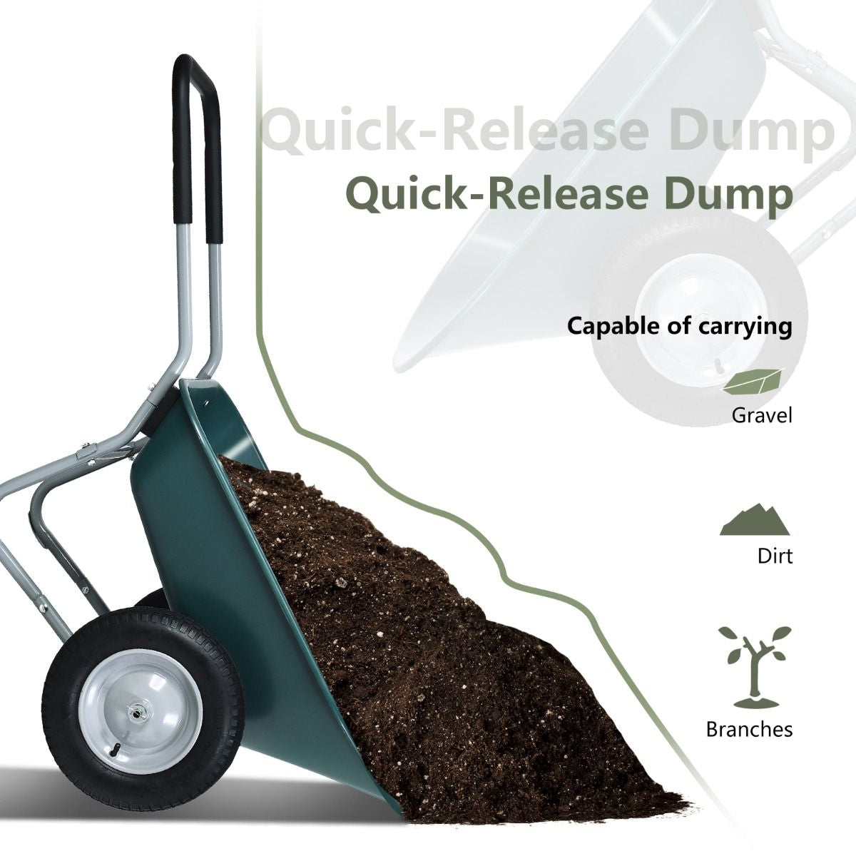 2-Wheeled Wheelbarrow with Pneumatic Tires and Handle