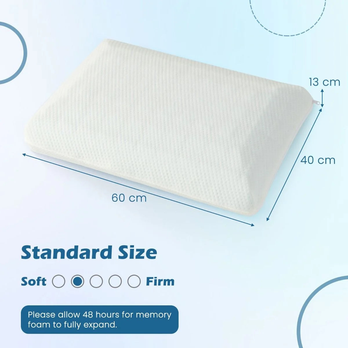 Gel Memory Foam Pillow Set of 2 with Detachable and Machine-Washable Pillowcase